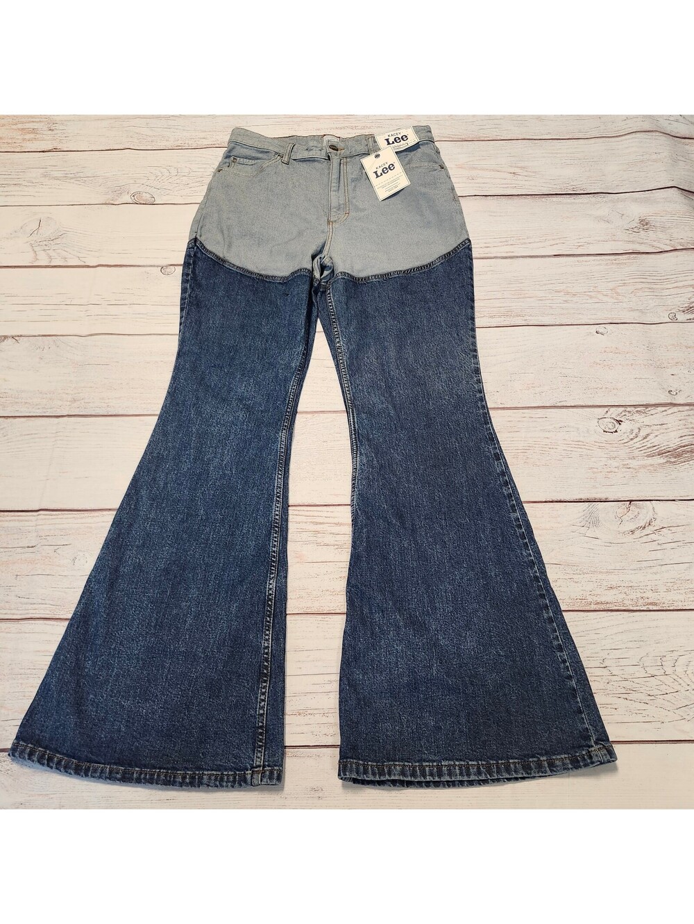 Lee Kacey Two-Tone Flared Jeans Blue Size 14 NWT
